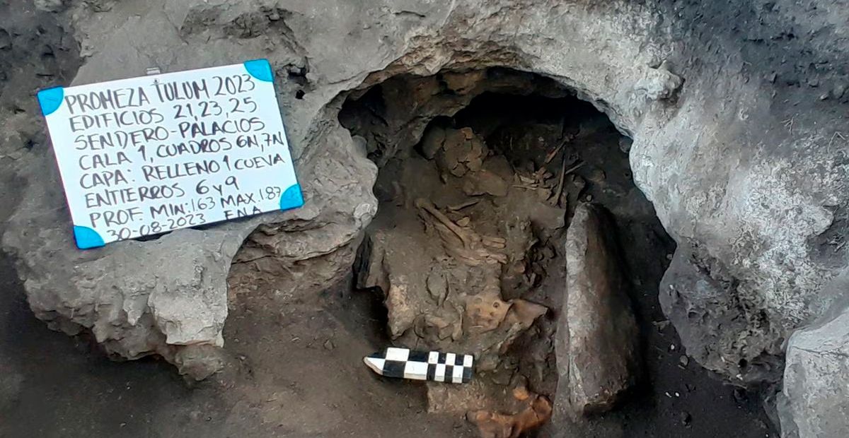 Descubren cueva milenaria con entierros y ofrendas en Tulum, México