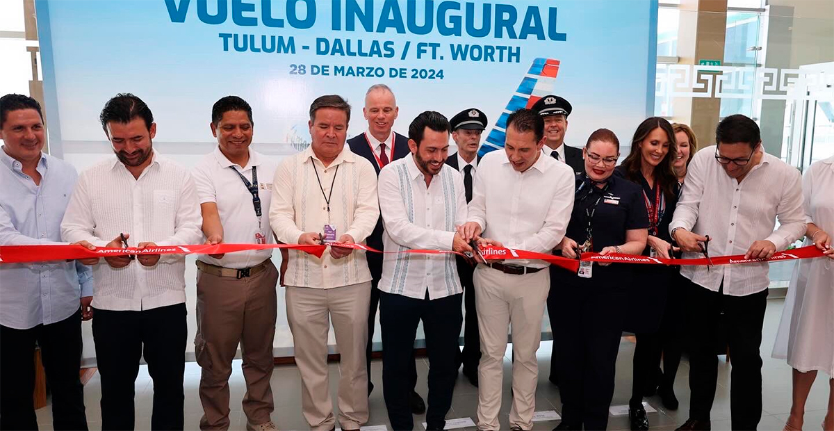 Primer vuelo internacional de American Airlines llega al Aeropuerto Internacional de Tulum