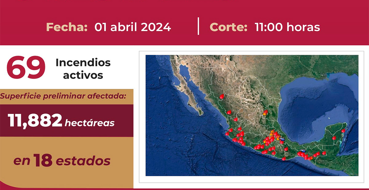 Revelan la disminución del 18% en número de incendios forestales activos en México