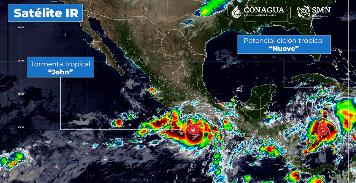 Huracán John se intensifica a categoría 1 frente a costas de Guerrero y Oaxaca