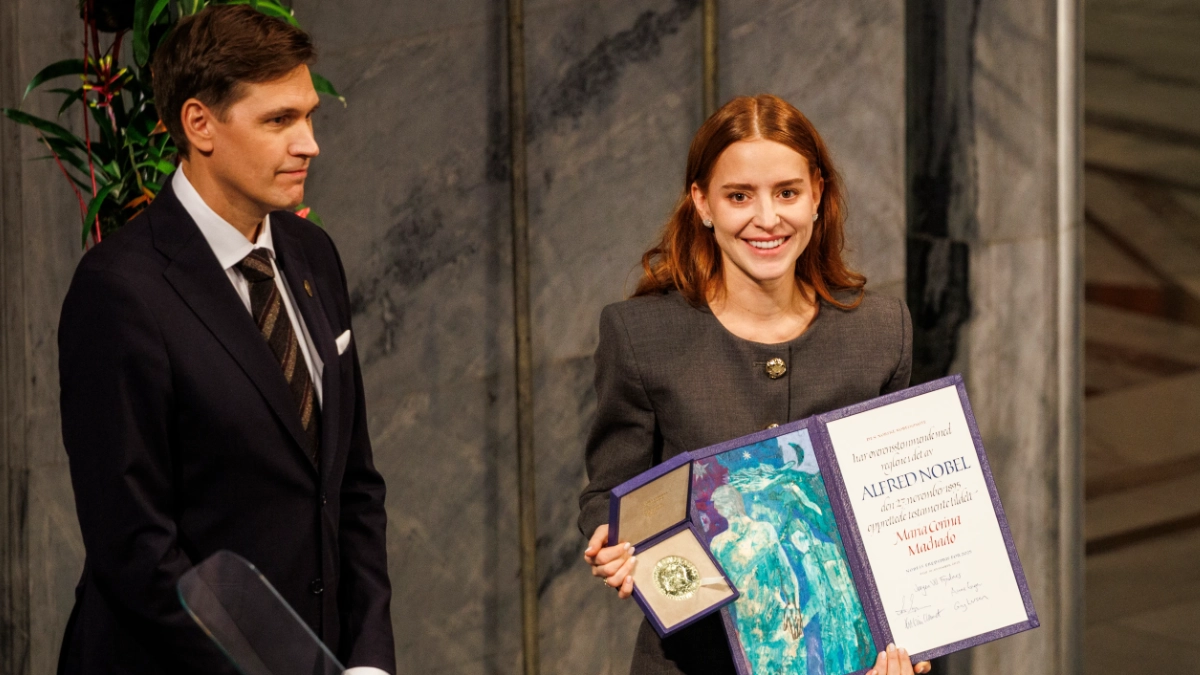 Hija de María Corina Machado recibe en Oslo el Premio Nobel de la Paz