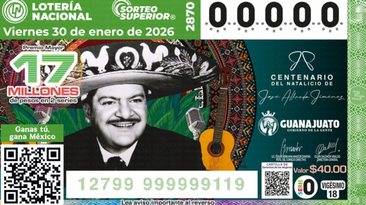 Lotería Nacional llevará su primer sorteo en territorio de 2026 a Dolores Hidalgo para homenajear a José Alfredo Jiménez
