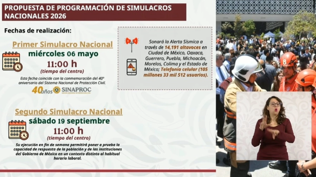 Protección Civil anuncia calendario de Simulacros Nacionales 2026; habrá ejercicio en mayo y septiembre
